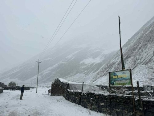 उत्तरी गोरखामा हिमपात, मनास्लु क्षेत्र भ्रमणमा गएका पर्यटक प्रभावित